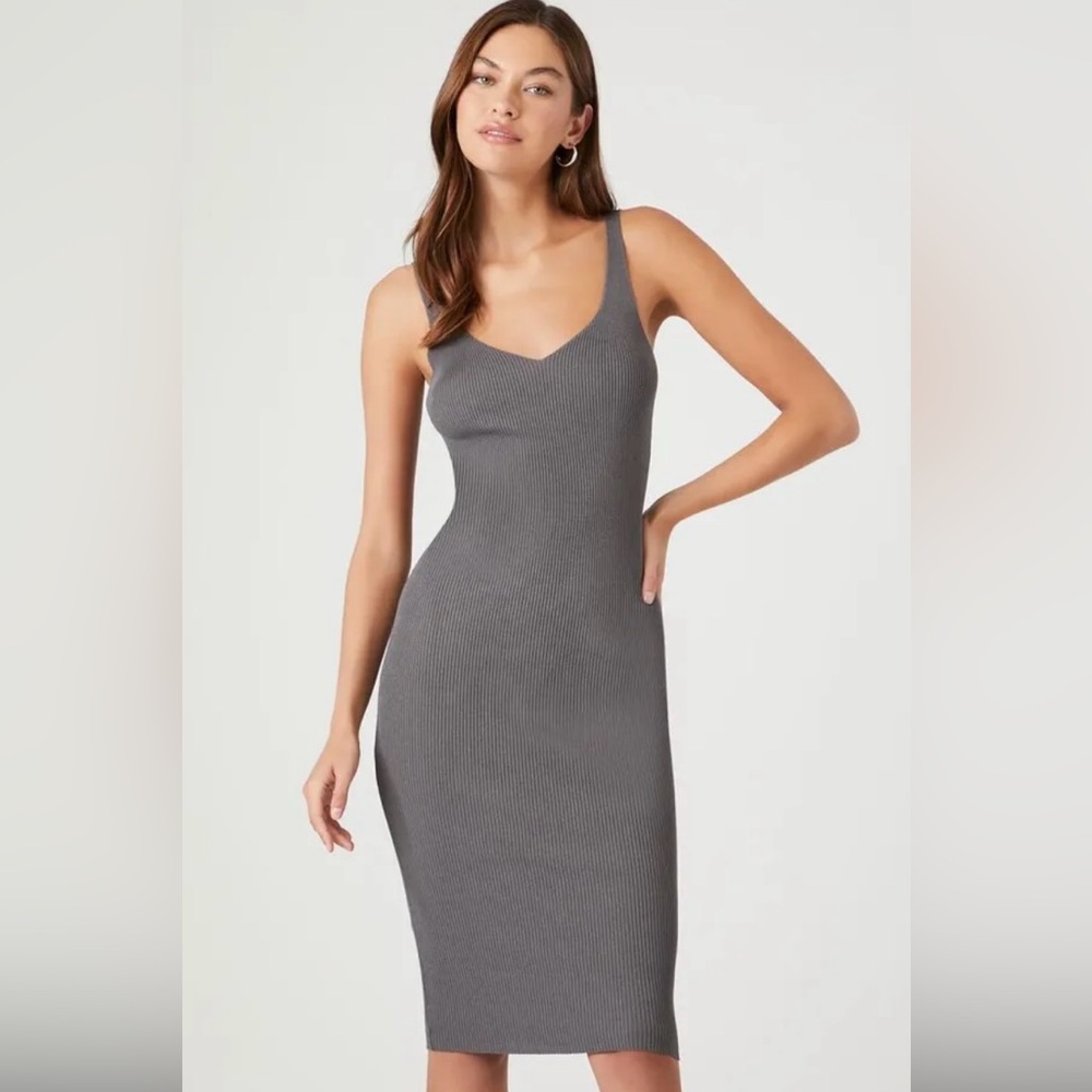 Forever 21 Gray Ribbed Midi Dress